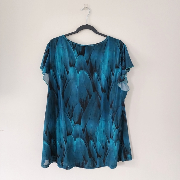 Furnex Tunic Womens 3XL Top Blue Feather Print XXXL - Picture 3 of 4